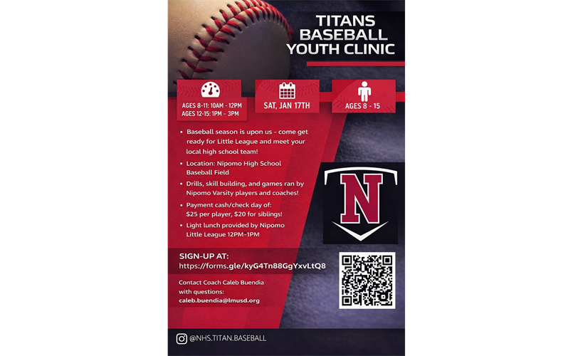 Nipomo Titans Youth Baseball Clinic 1/17/26